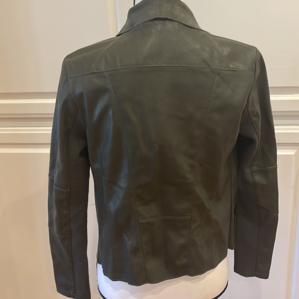 bagatelle faux Leather Drape Jacket Olive Green Size XS - Picture 4 of 7
